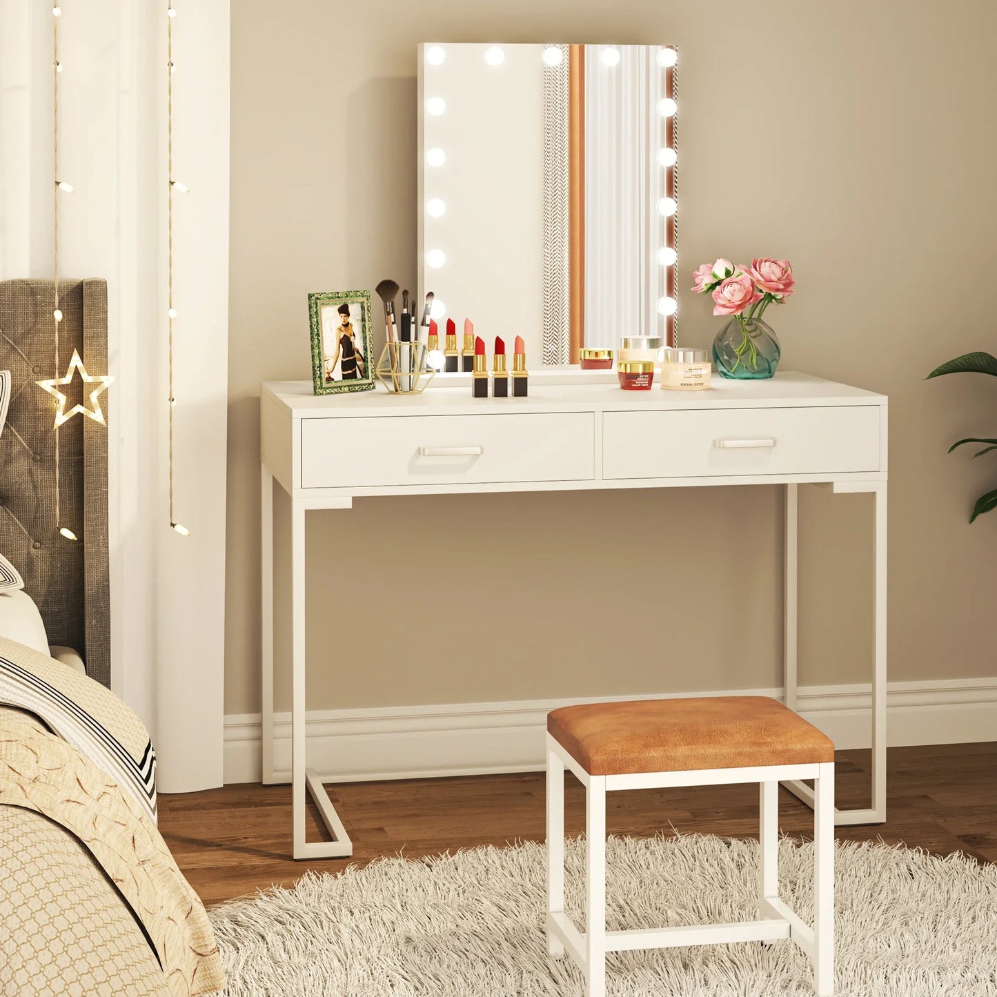 Ljustra Small Makeup Vanity Desk with 2 Drawers Modern Style for Women