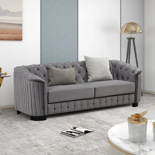 Ljustra 82'' Velvet Chesterfield Sofa Modern Mid-Century 3-Seat Couch