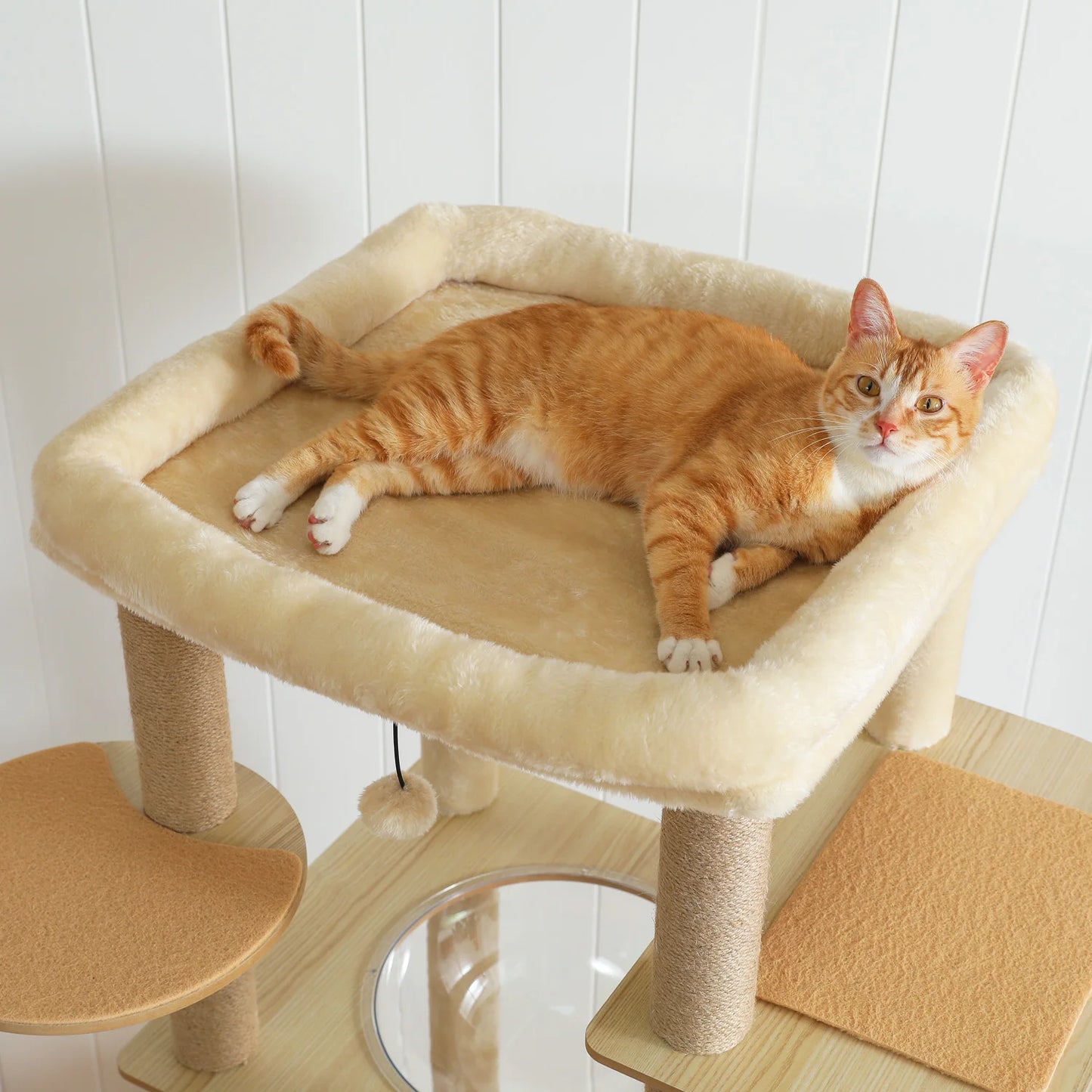 Multi-Level Cat Tree Indoor Wood Tower with Hammock Scratching Posts