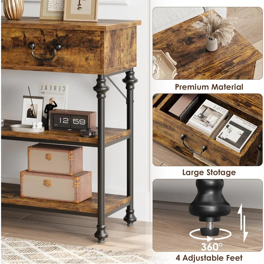 Console Table for Entryway Small Table with 2 Drawers and Storage Shelves
