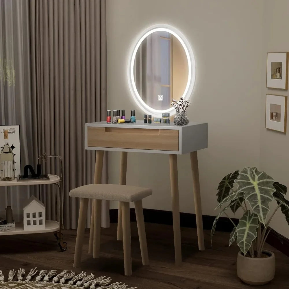 Ljustra Makeup Vanity Table Set with Adjustable Lighted Mirror and Stool