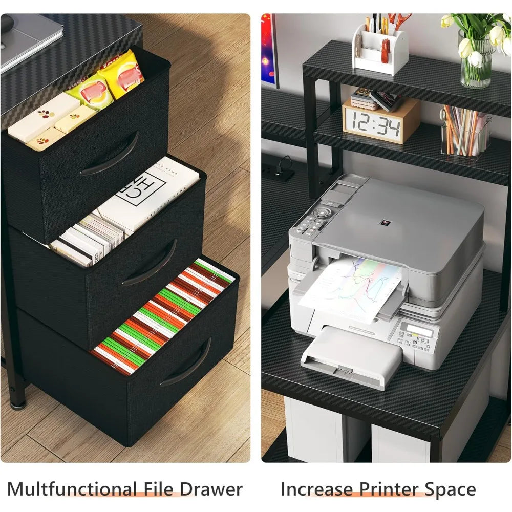 L Shaped Gaming Desk with LED Lights and 3 Drawers Reversible Workstation