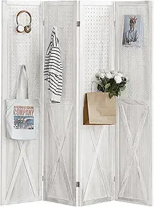 6 Panel Room Divider Wood Folding Privacy Screen with Shelves