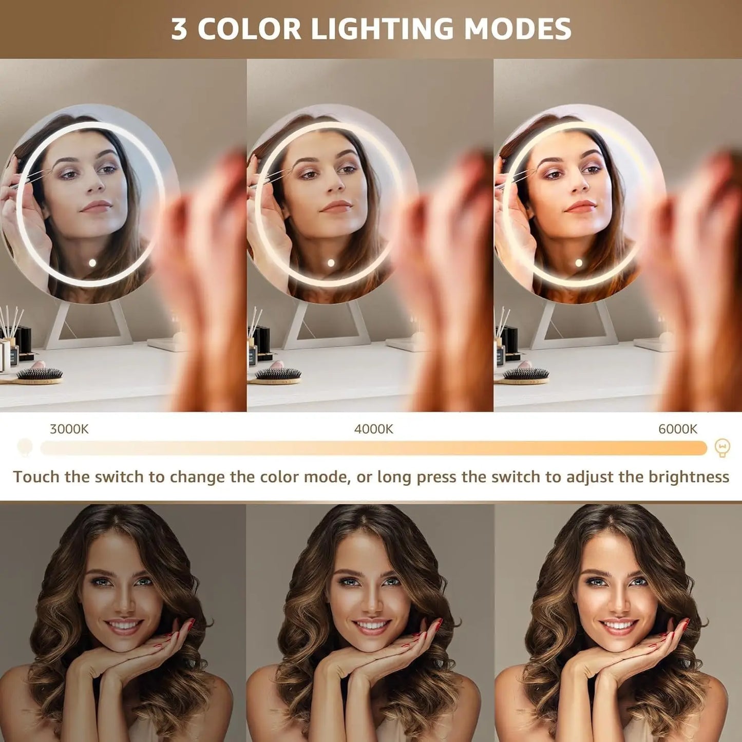 Ljustra Vanity Desk with Lighted Mirror and Chair 8 Drawers Power Outlet