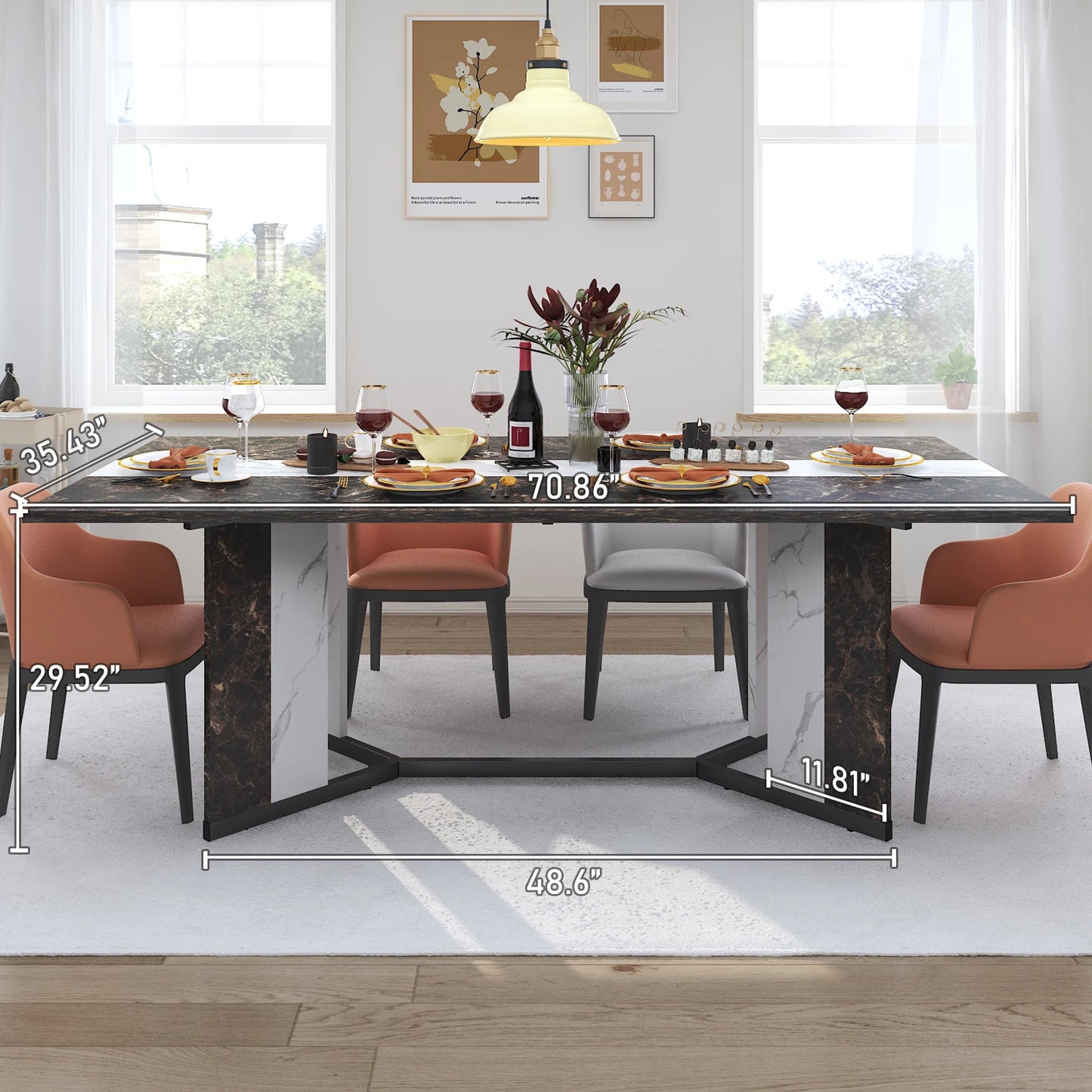 Large Rectangular White Dining Table for 4 to 10 People Modern Style
