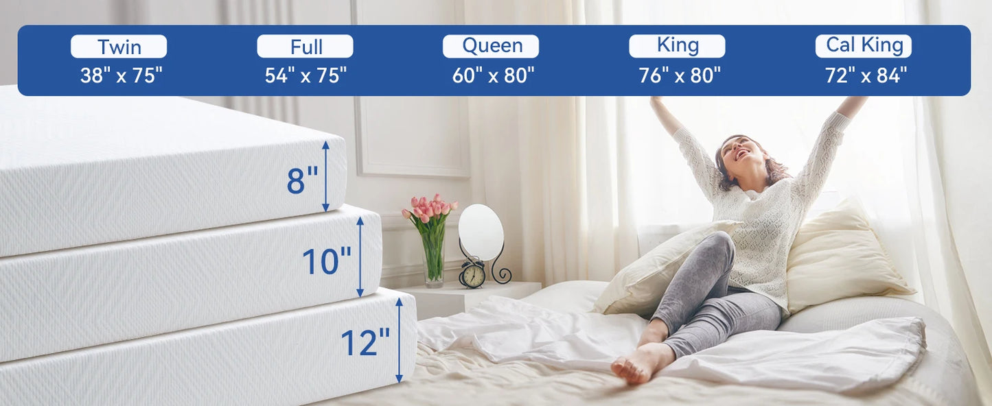 Ljustra Queen Size Memory Foam Mattress Tencel Cooling Gel 10 Inch