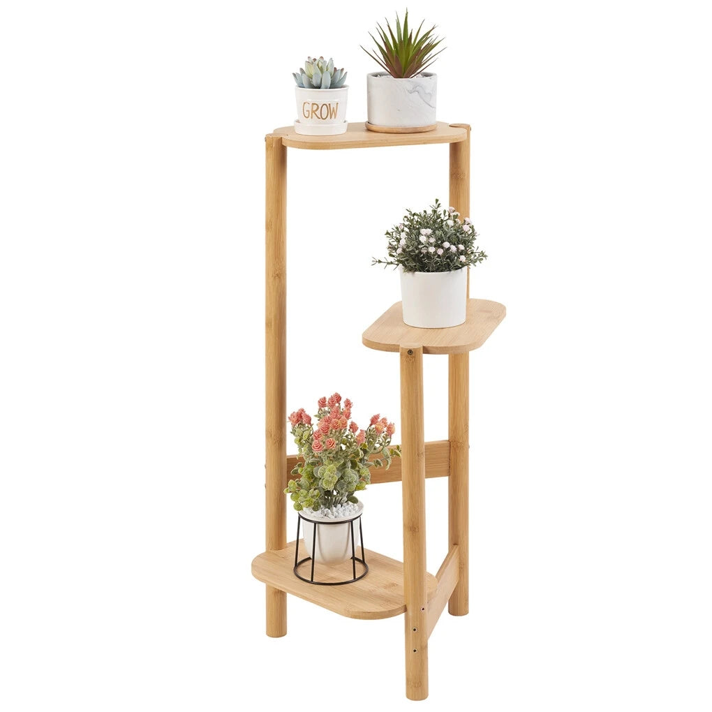 3-Tier Bamboo Plant Stand Indoor Corner Shelf Display Rack