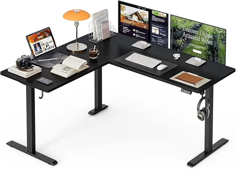 L Shaped Electric Height Adjustable Standing Desk 63x55 Inch Home Office