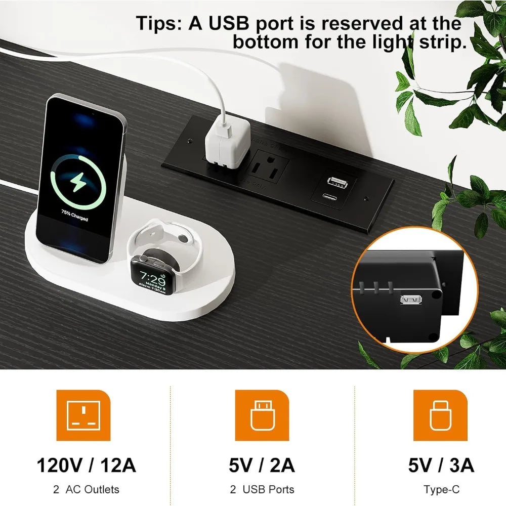 Dresser TV Stand with Charging Station LED Lights 55 Inch 9 Drawers