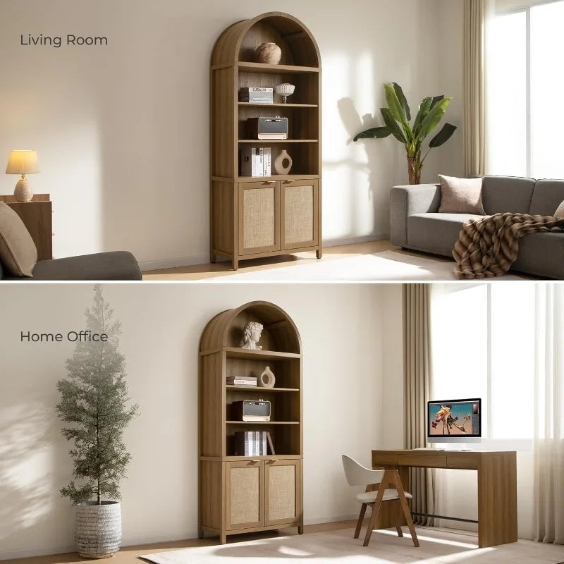 Ljustra Arched Cabinet Bookshelf Tall 5 Tier Rattan Storage Unit