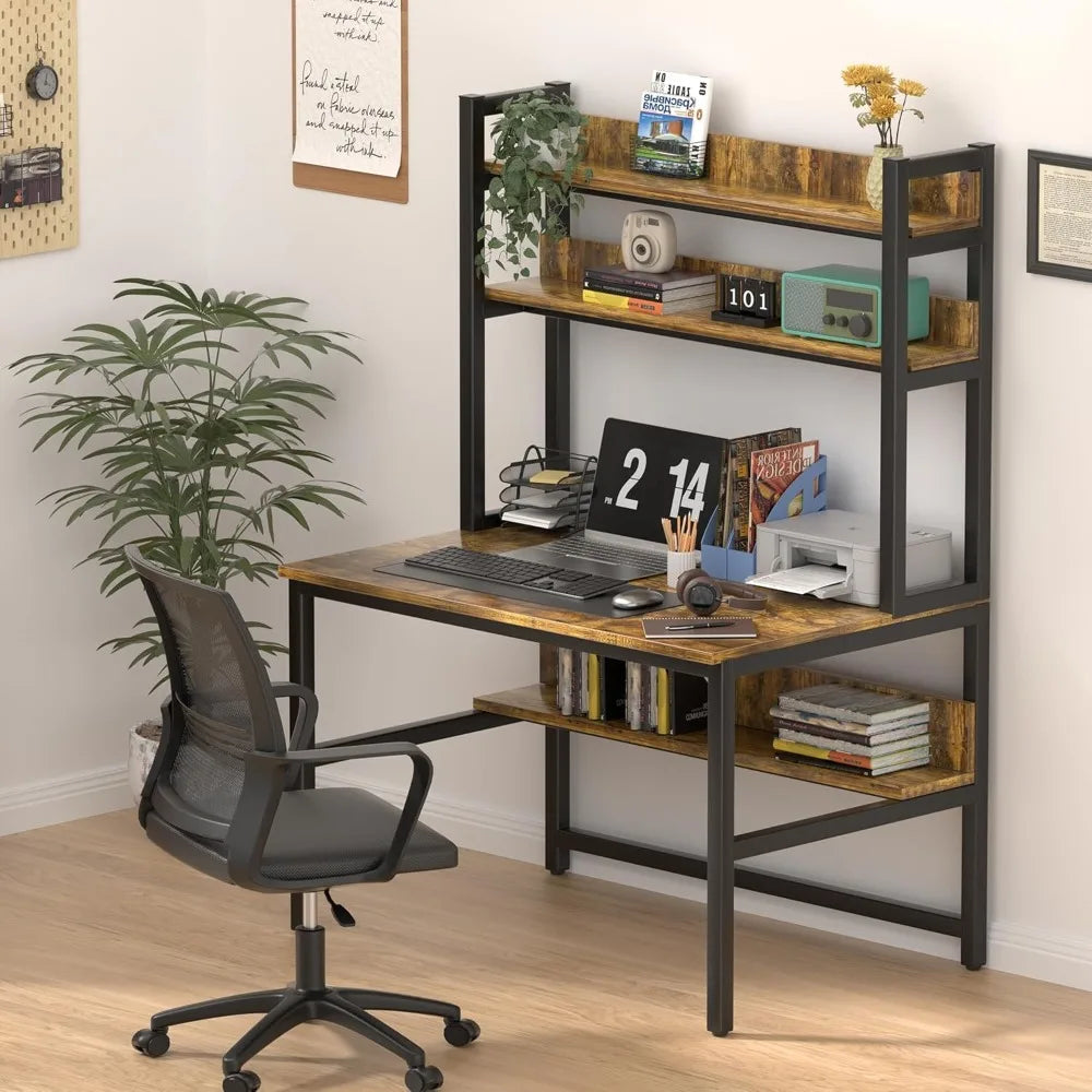Computer Desk with Shelves 47" W Home Office Study Table Modern Design