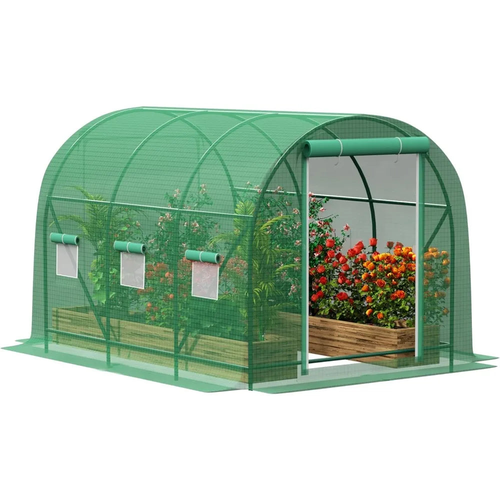Heavy Duty 12x7x7 FT Outdoor Greenhouse with Ventilated Windows Roll-Up Door