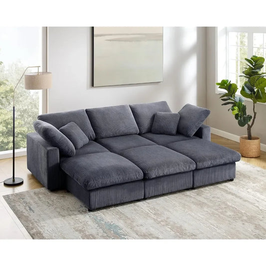 Ljustra 110" Large Modular Sofa Bed, Modern Sleeper Chaise, Corduroy Cloud Couch
