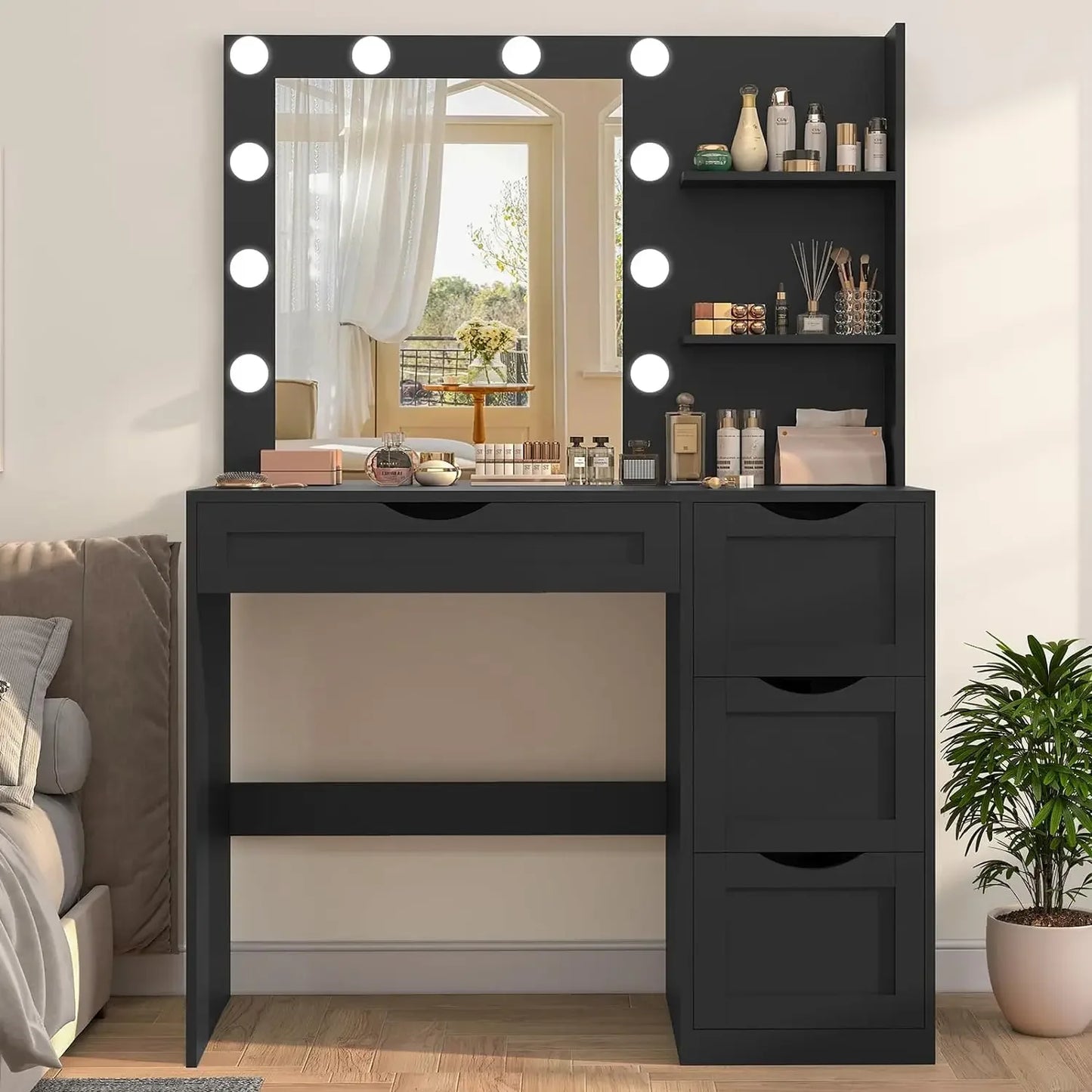 Ljustra Makeup Vanity Desk with Mirror and LED Lights 4 Drawers