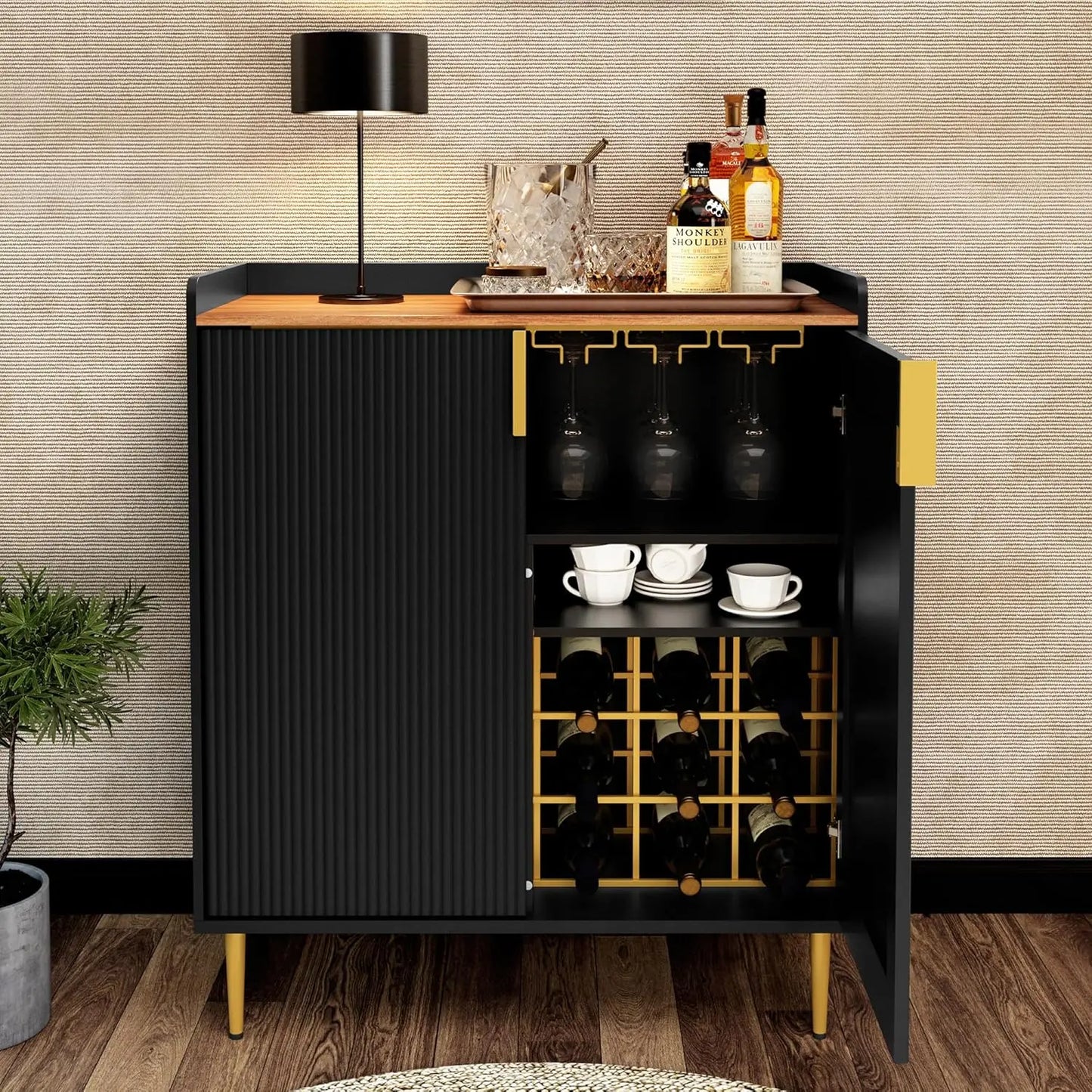 Modern Sideboard Buffet Cabinet with Wine Rack and Drawers Storage