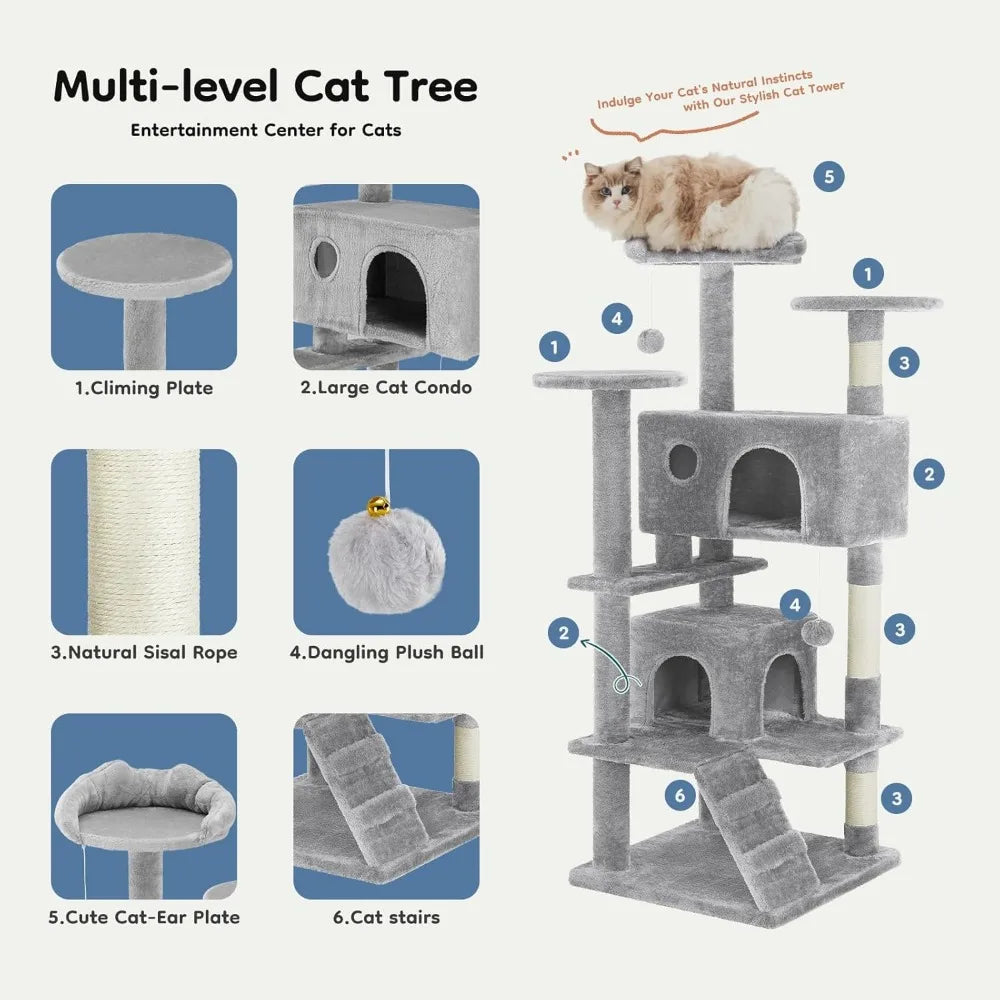 Ljustra 54inch Indoor Cat Tree Tower Multi-Level Pet House for Cats