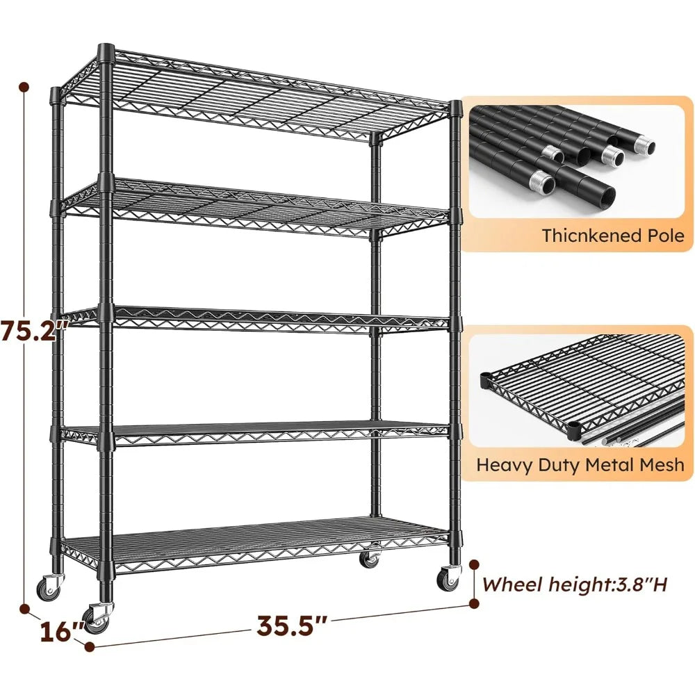 1984LBS Storage Shelves with Wheels 75.2" H Metal Shelving Unit