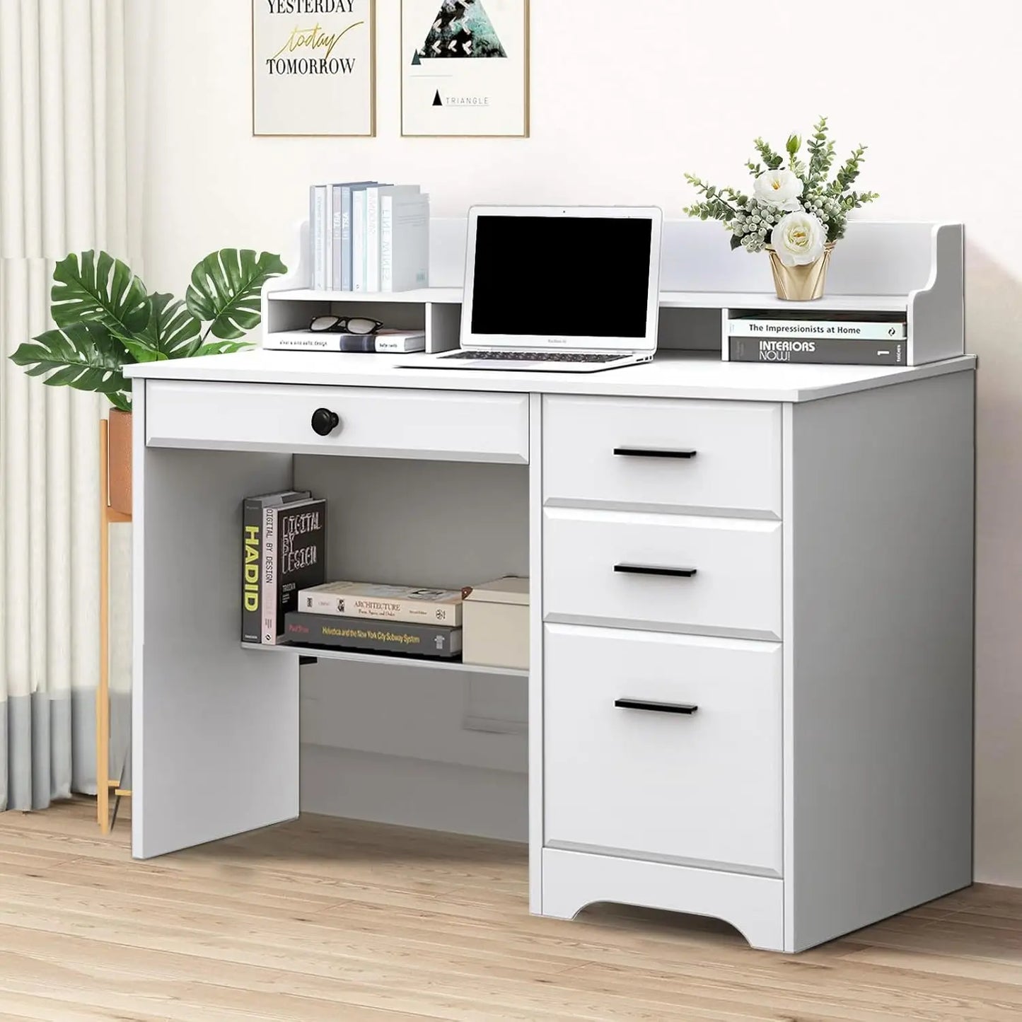 Computer Desk with Storage Drawers and Hutch for Home Office Small Space