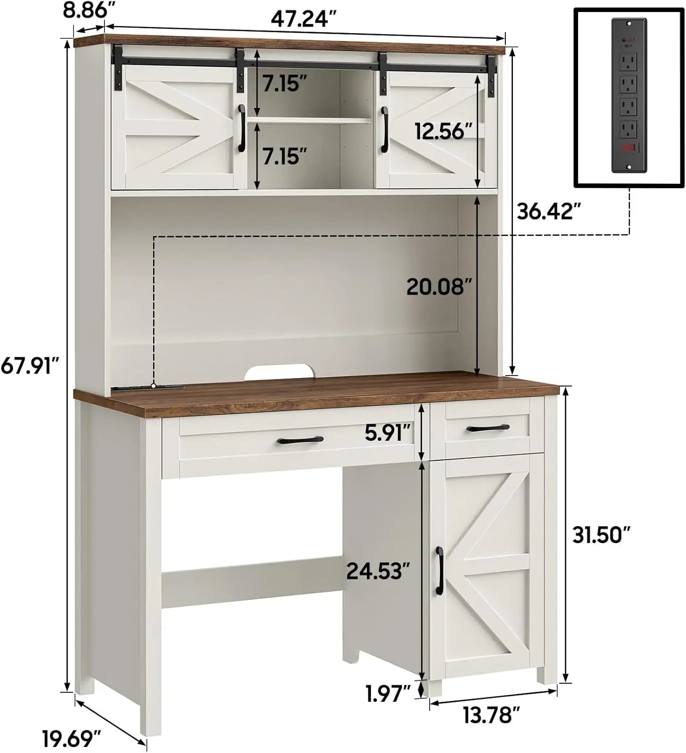 Ljustra Executive Desk with Storage Cabinet and Power Outlet 67.9 Inch
