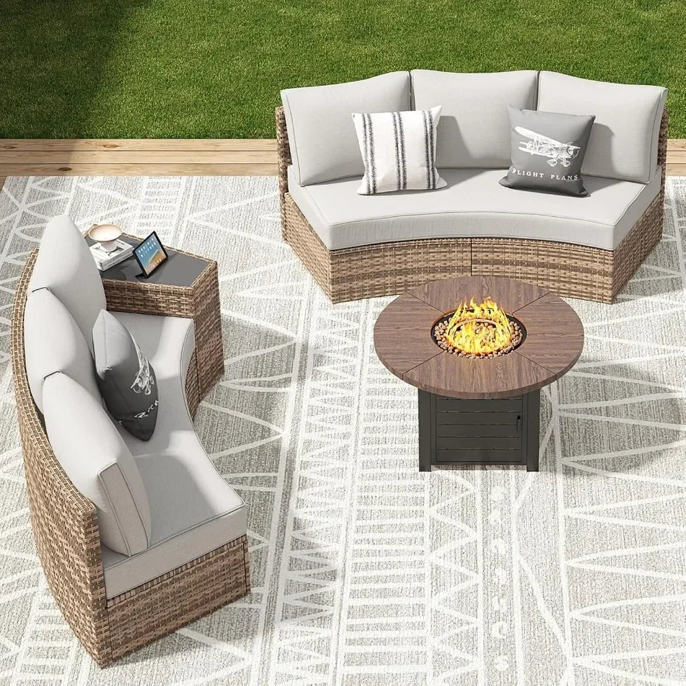 Ljustra Half-Moon Sectional Sofa Set Outdoor Patio Furniture with Cushions
