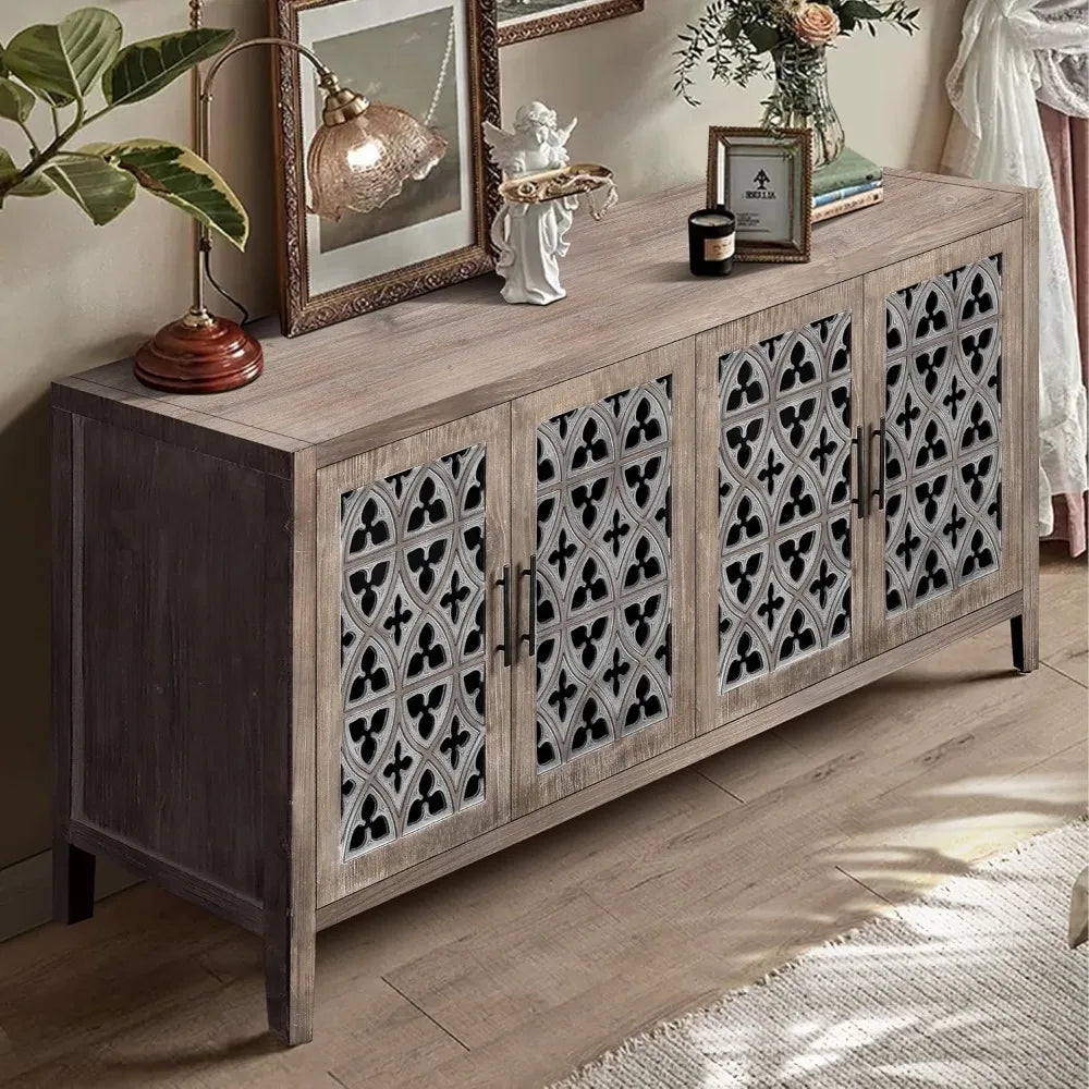 Vintage Sideboard Buffet Cabinet with 4 Doors for Dining Room Storage