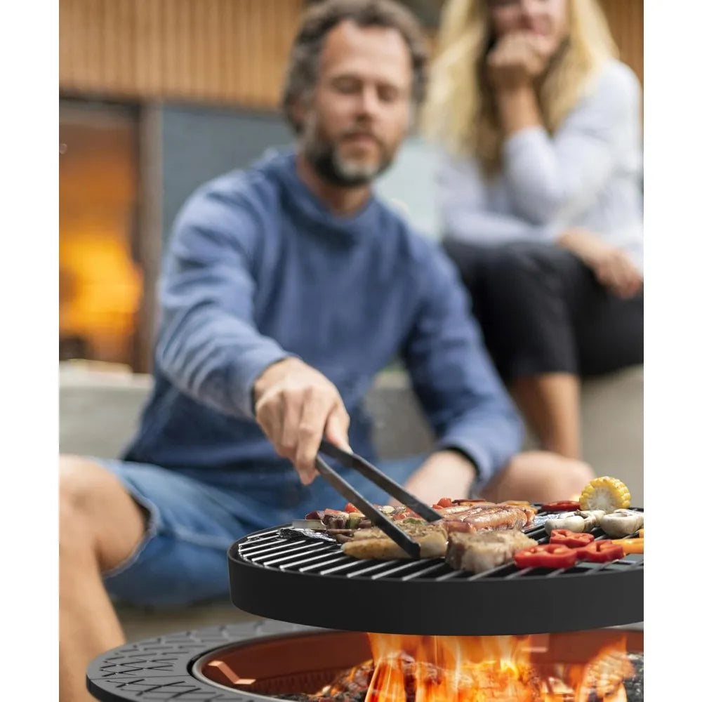 35 Inch Outdoor Fire Pit BBQ Grill Table 3 in 1 Metal Fire Pit