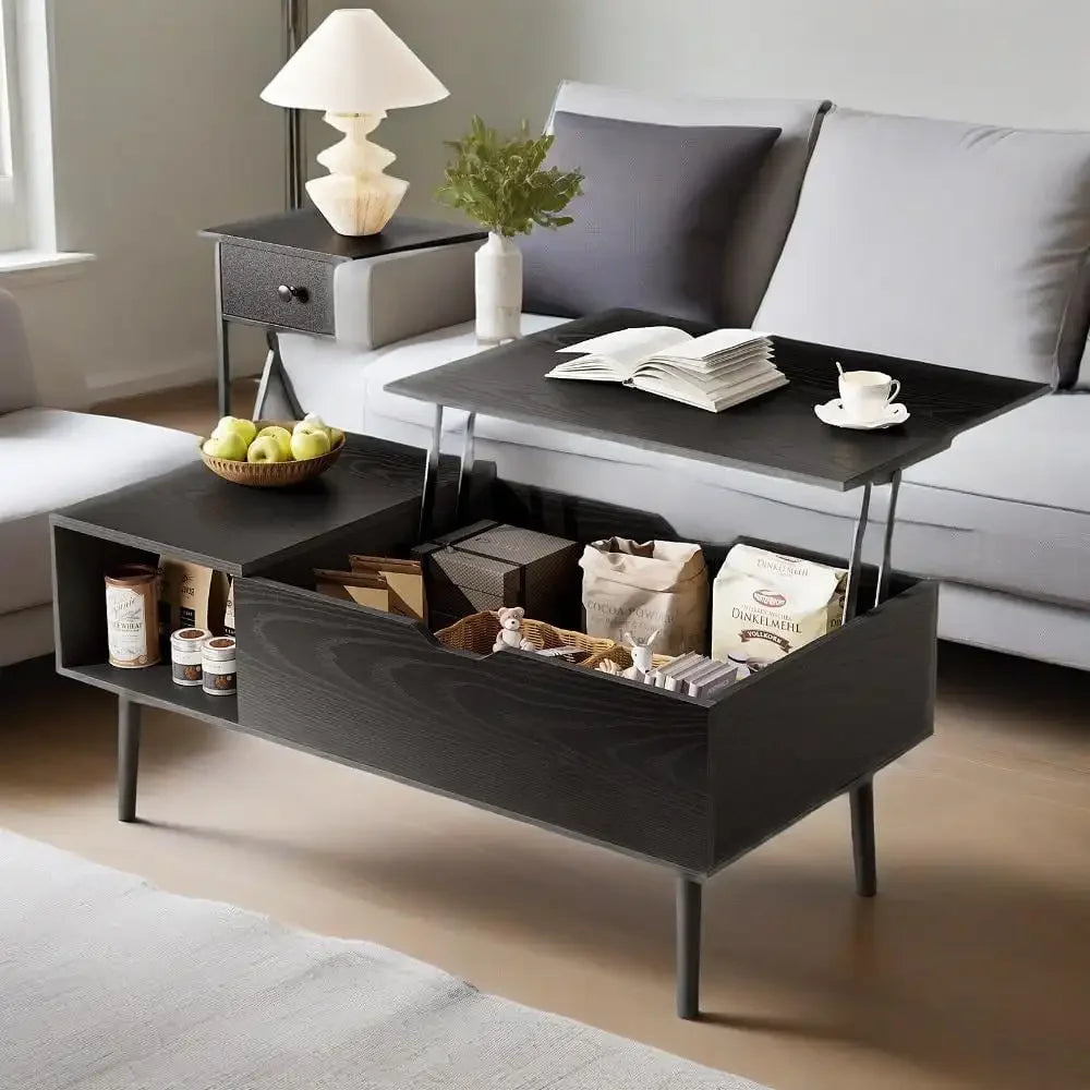 Modern Lift Top Coffee Table Adjustable Height Storage Espresso Finish