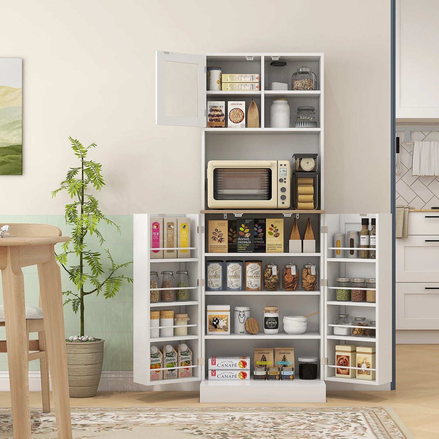 Ljustra 66.5 Inch Tall Kitchen Pantry Storage Cabinet with Microwave Stand