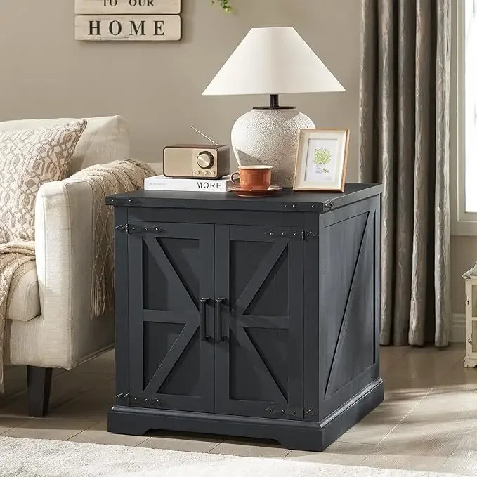 Farmhouse End Table with Charging Station Rustic Wood Nightstand 24"