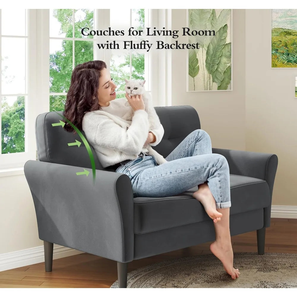 Ljustra Small Velvet Loveseat Sofa 48 Inch Comfy Couch for Bedroom