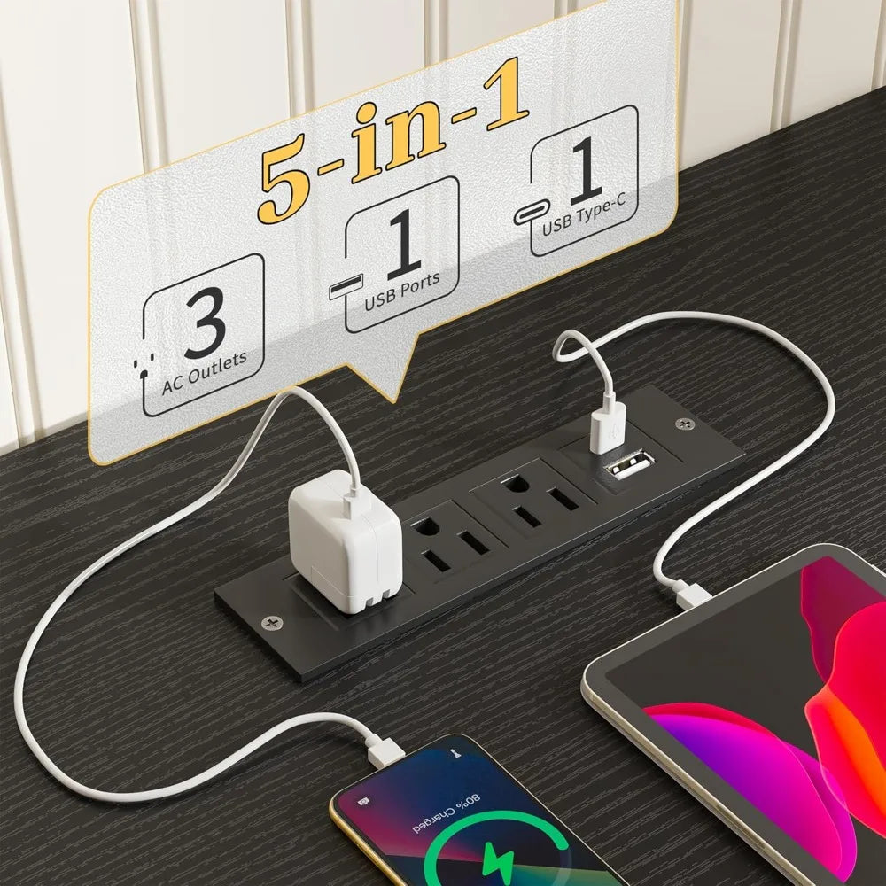 Ljustra 48 Inch Reversible Computer Desk with Power Outlets and LED Lights