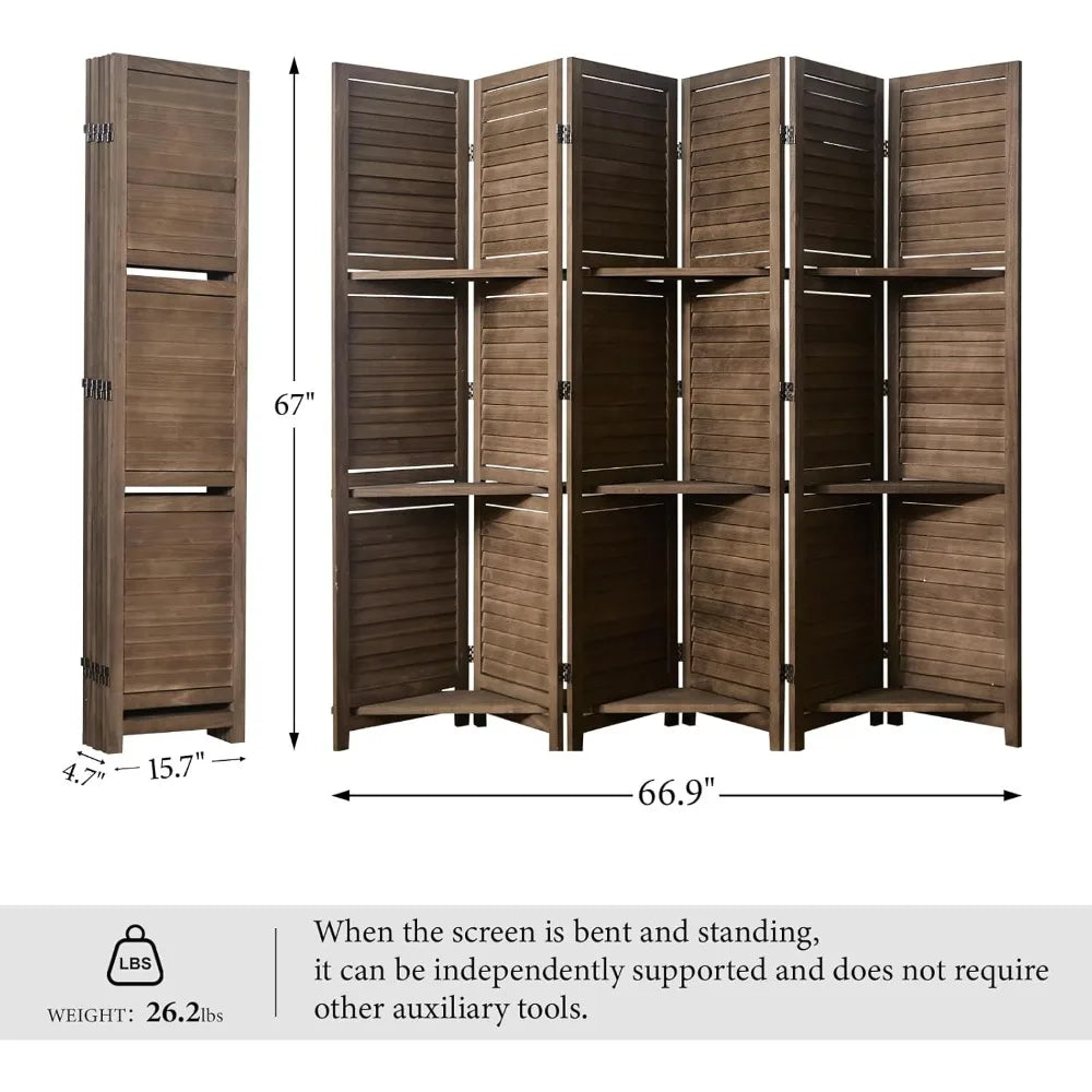 Partition Room Divider Folding Privacy Screen with Display Shelves