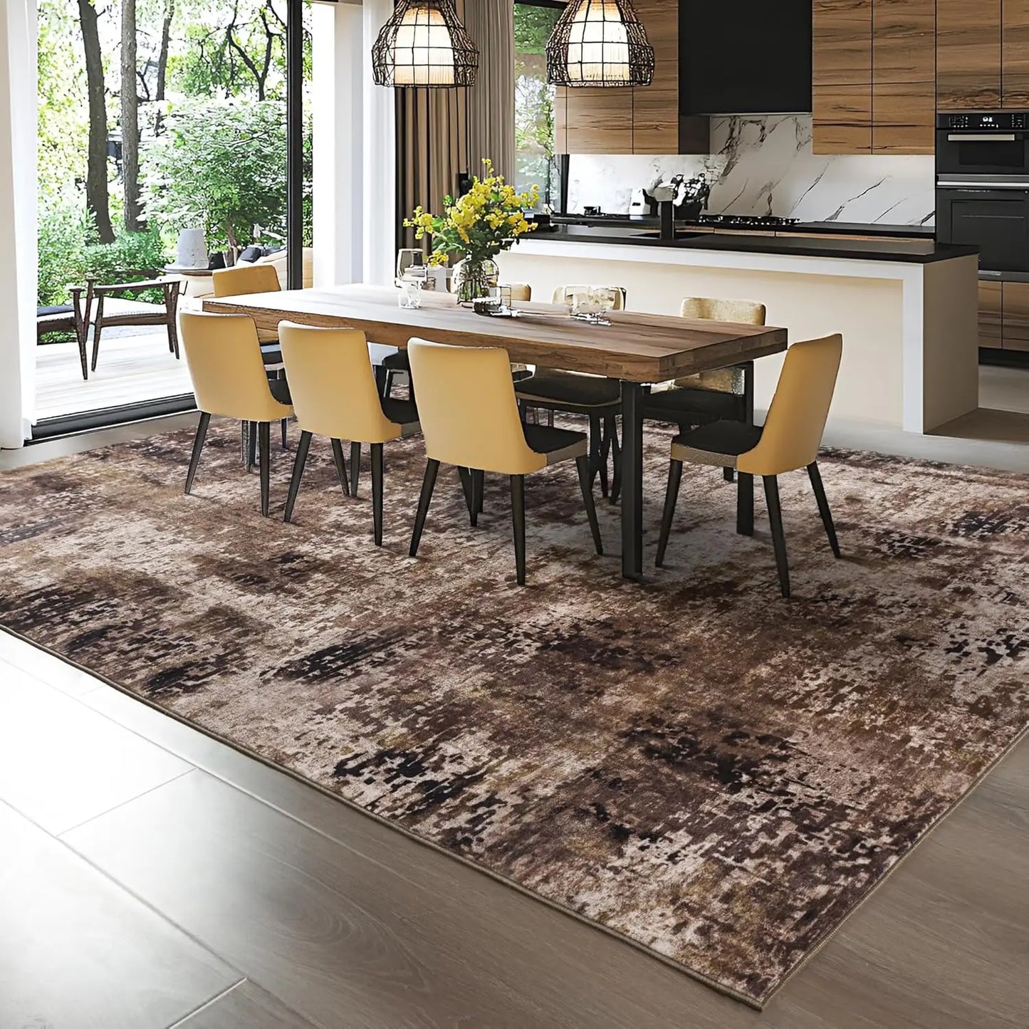 Large Modern Abstract Area Rug Boho Vintage Machine Washable Non Slip