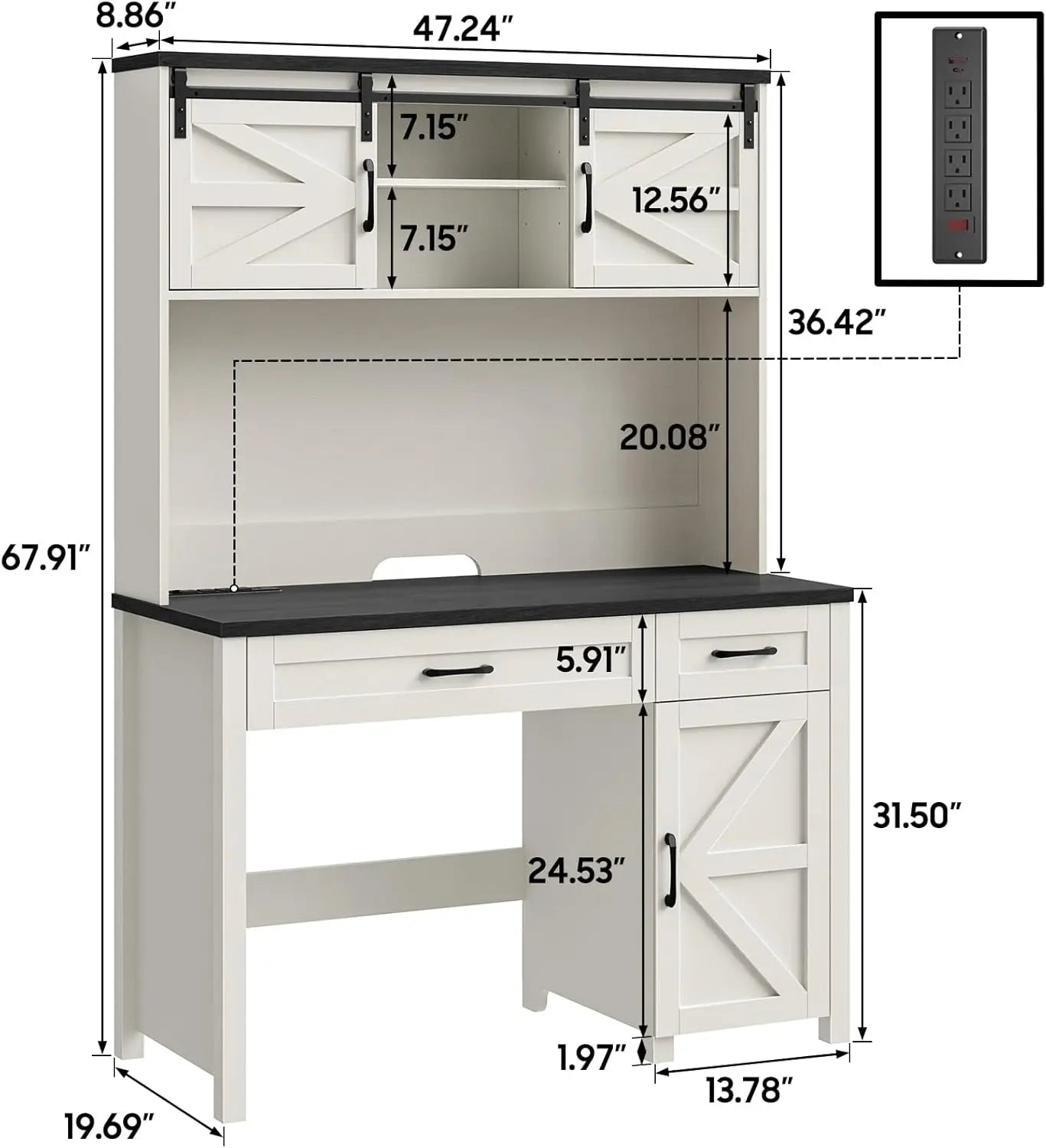 Ljustra Executive Desk with Storage Cabinet and Power Outlet 67.9 Inch