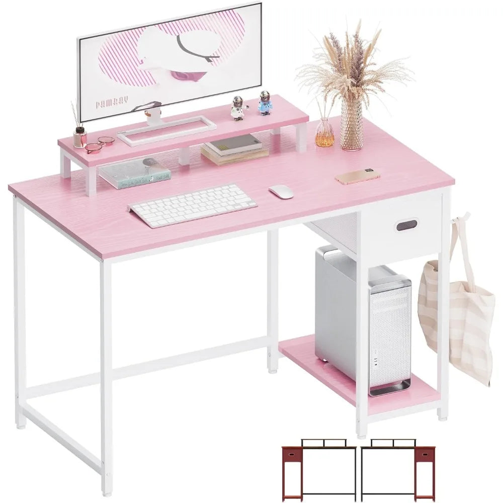 39 Inch Computer Desk with Monitor Stand Small Home Office Desk Storage