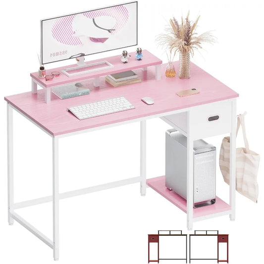39 Inch Computer Desk with Monitor Stand Small Home Office Desk Storage