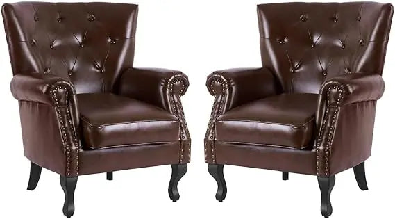 PU Leather Accent Chair Mid Century Modern Wing Back Club Chair