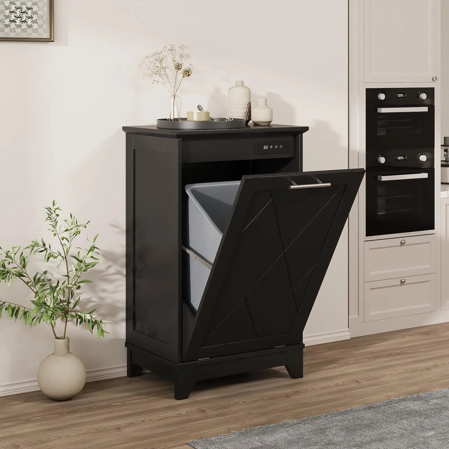Tilt Out Trash Can Cabinet with Charging Station and Deodorizing Function