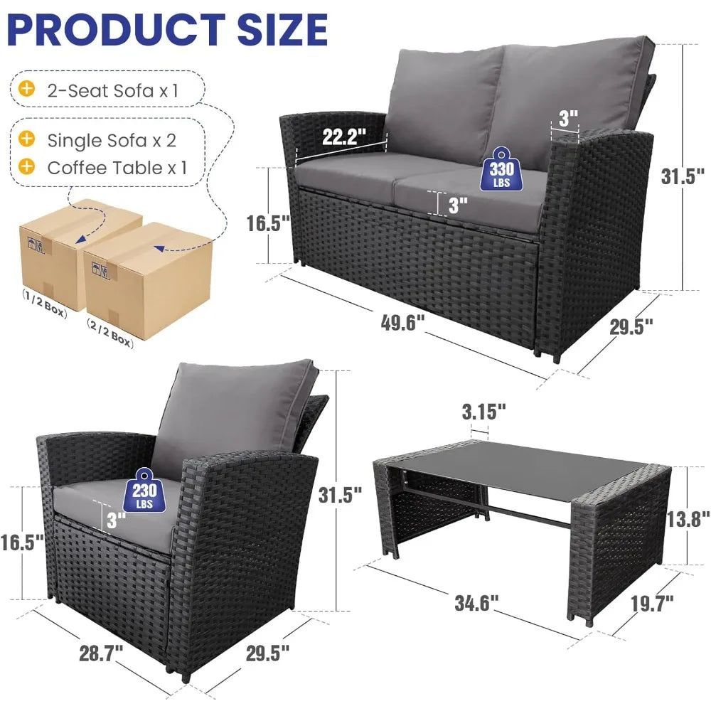 4 Piece Wicker Outdoor Patio Furniture Set Sectional Sofa with Table