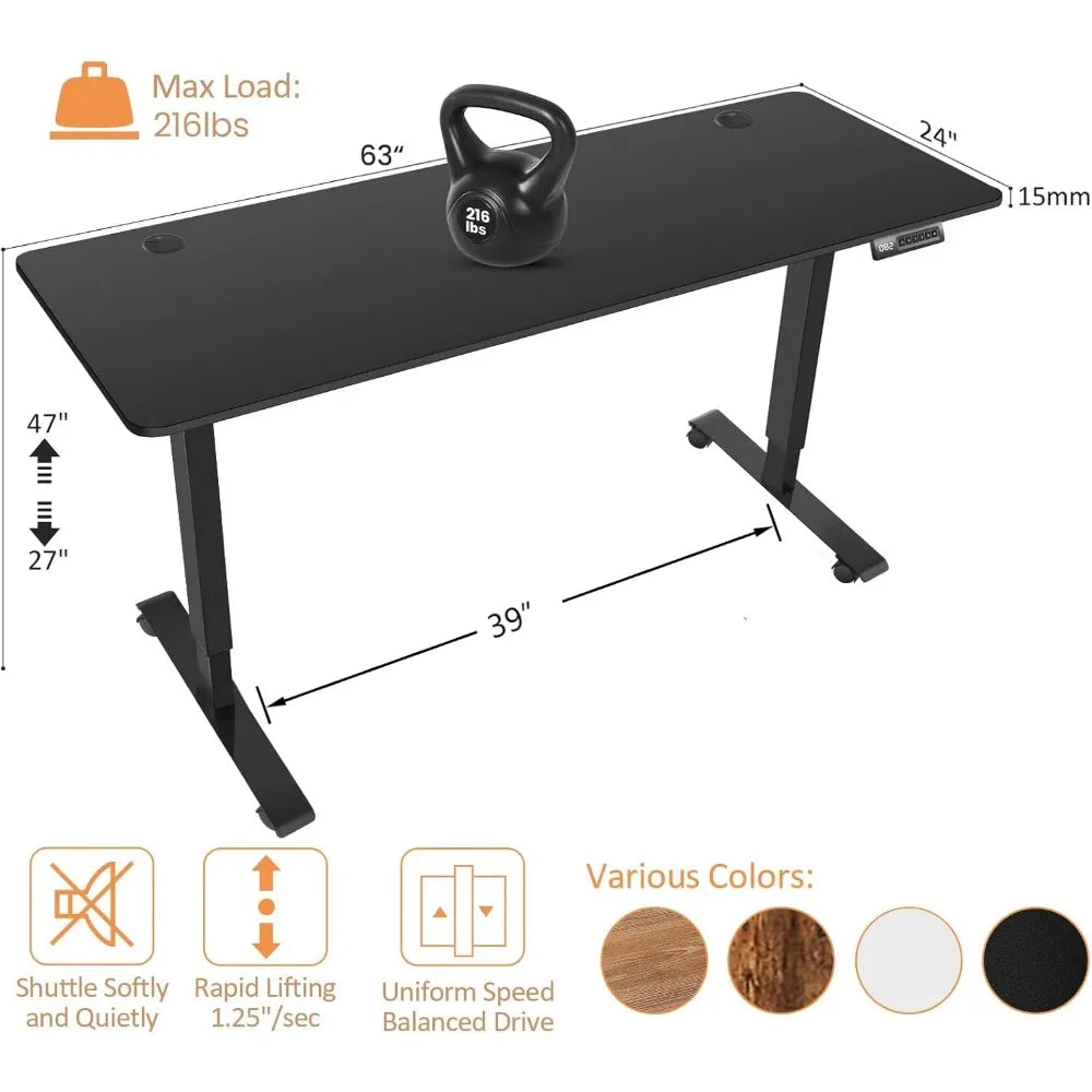 Electric Standing Desk 63x24 Adjustable Height Sit Stand Up Desk