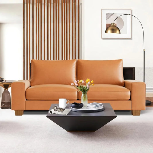 Faux Leather Loveseat Sofa Mid Century Modern with Side Pockets