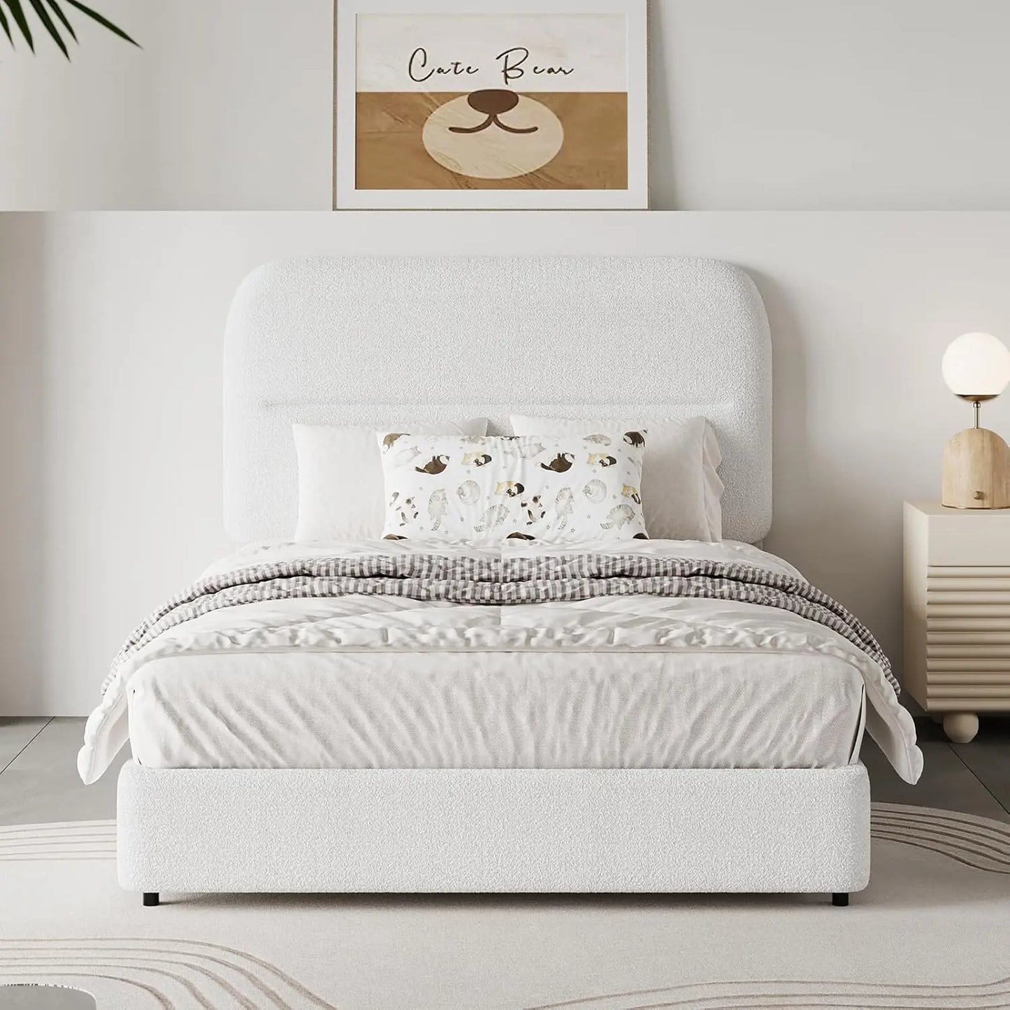 Boucle Upholstered Bed Frame Modern Soft Cloud Bed Frame with Headboard