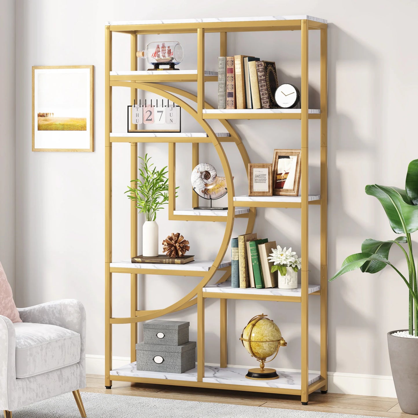 Tribesigns Gold 8-Shelf Etagere Bookcase Modern Display Shelf