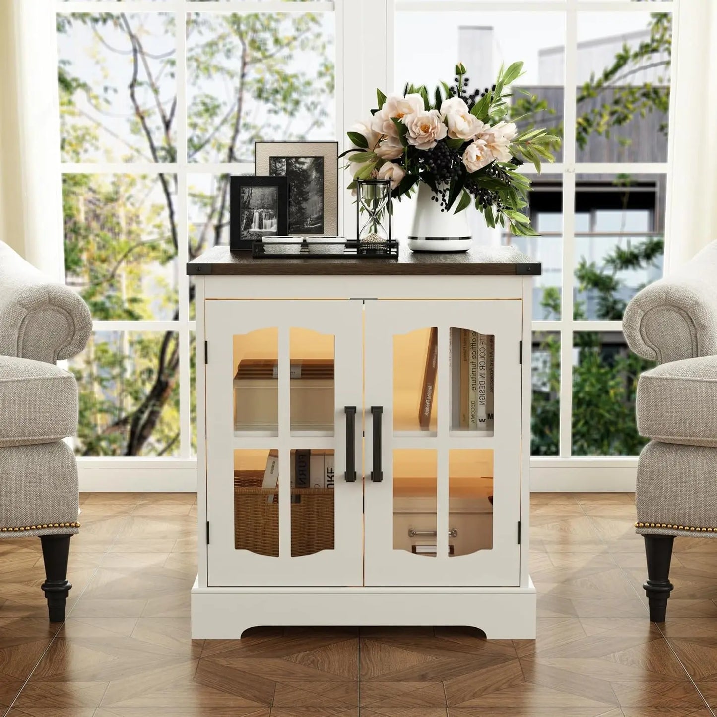 Farmhouse End Table Set of 2 with Charging Station LED Light