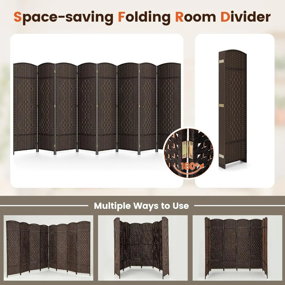 Ljustra 8 Panel Room Divider Folding Privacy Screen Solid Wood Frame