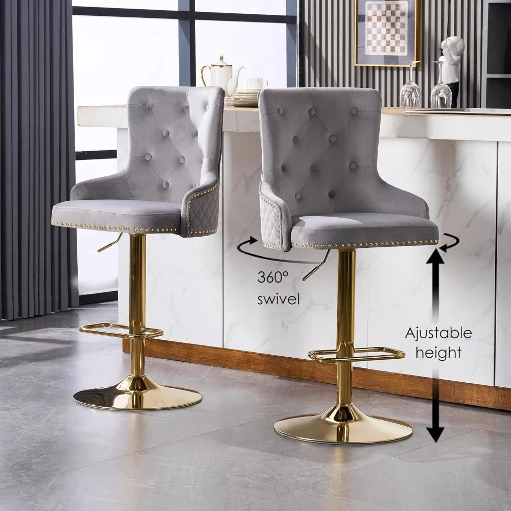 Velvet Gold Barstools Set of 2 Adjustable Swivel Modern High Back