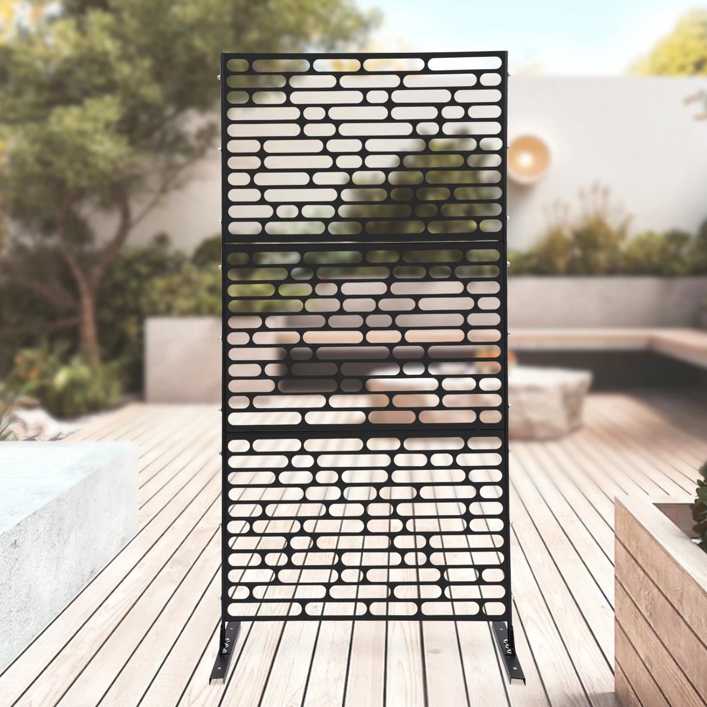 3-Panel Privacy Screen Freestanding Steel Fence Indoor Outdoor Decor