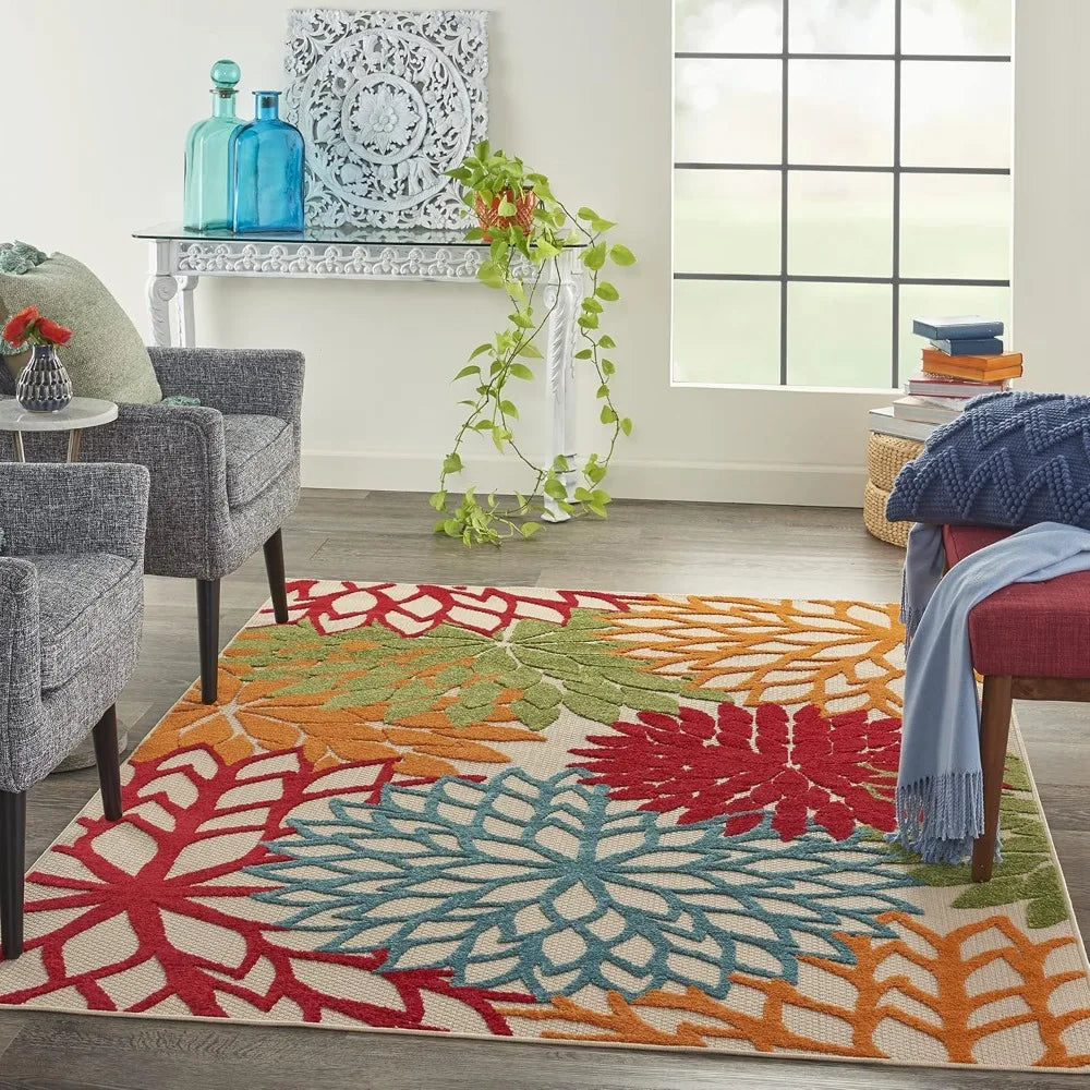 Tropical Botanical Area Rug 5'3" x 7'5" Easy Clean Non Shedding