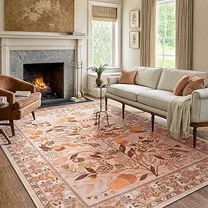 Large Botanical Floral Area Rug 8x10 Washable Non-Slip Soft Living Room