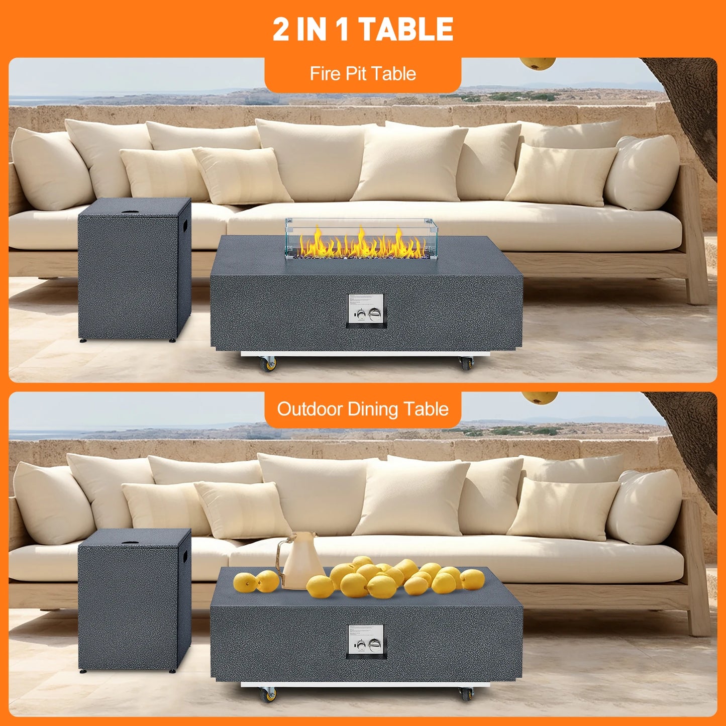 Ljustra 48 Inch Outdoor Rectangle Propane Gas Fire Pit Table 50000 BTU